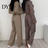 Lady Wide Leg Trousers 2 Pcs/Set Women Coat Pants Set Lapel Single-breasted Cardigan Long Sleeve Jacket High Waist Straight Formal Commute Outfit