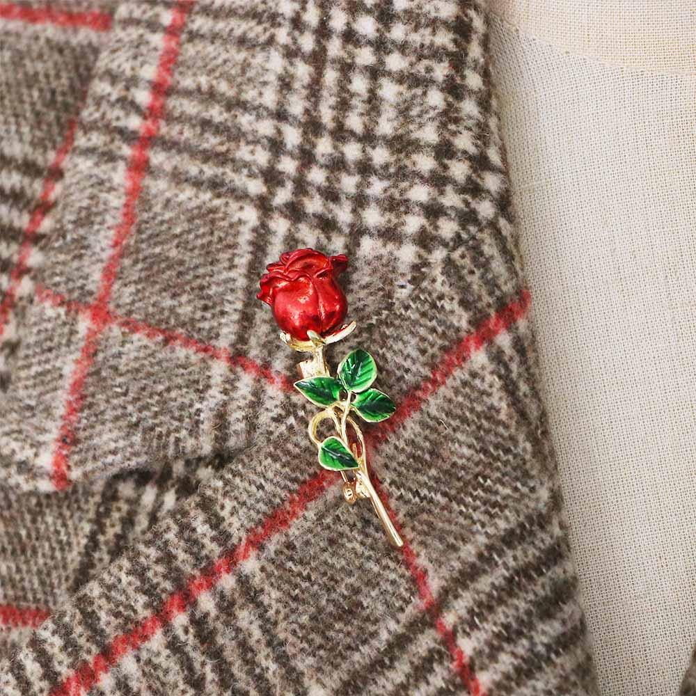 Red Rose Flower For Men Leaves Badges Pin Backpack Decoration Korean Enamel Pin Women Rose Brooches
