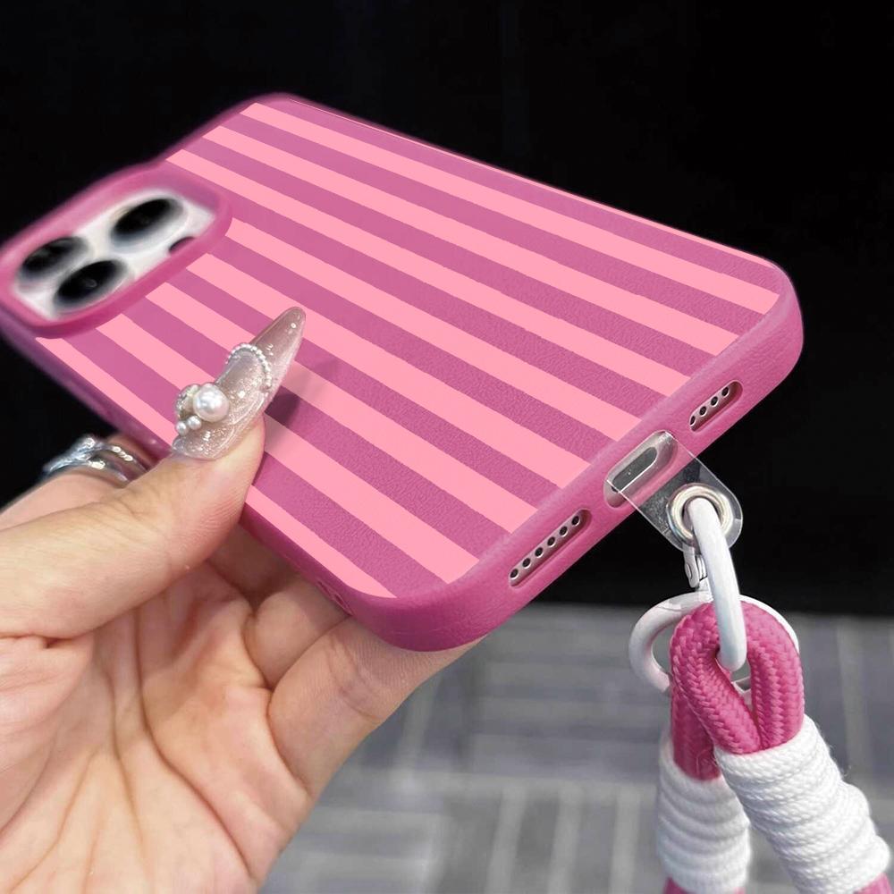 Striped Couple INS Hand Wrist Strap Case For iPhone 13 11 12 Pro Max Cases iPhone 15 17 14 16 Plus Minimalist With Lanyard Cover