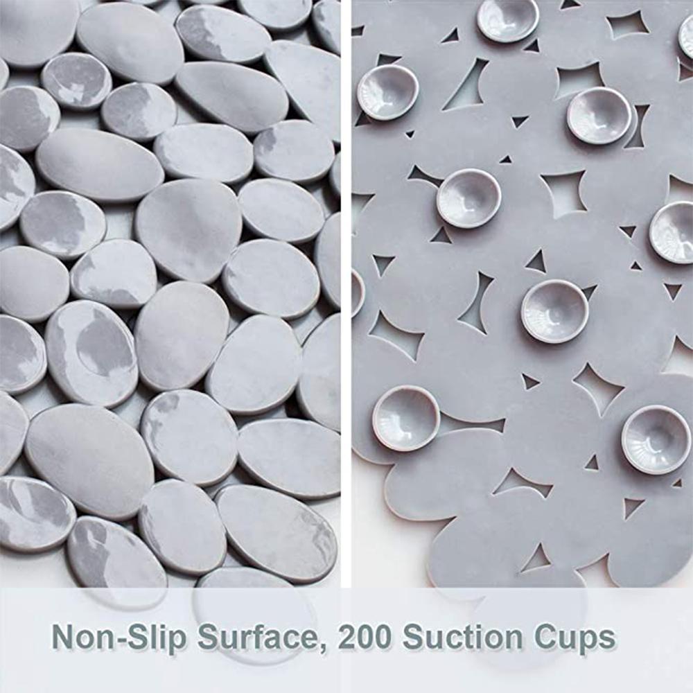 Non-Slip Pebble Bathtub Mat Machine Washable Eco PVC Bathroom Mat With Drain Holes Suction Cups Deep Foot Massage Shower Mat