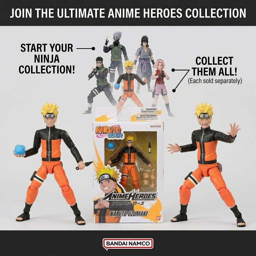 Naruto Shippuden Anime Heroes Action Figure - 6.5" (17cm) Uzumaki Naruto Collectible Toy with Rasengan Effect