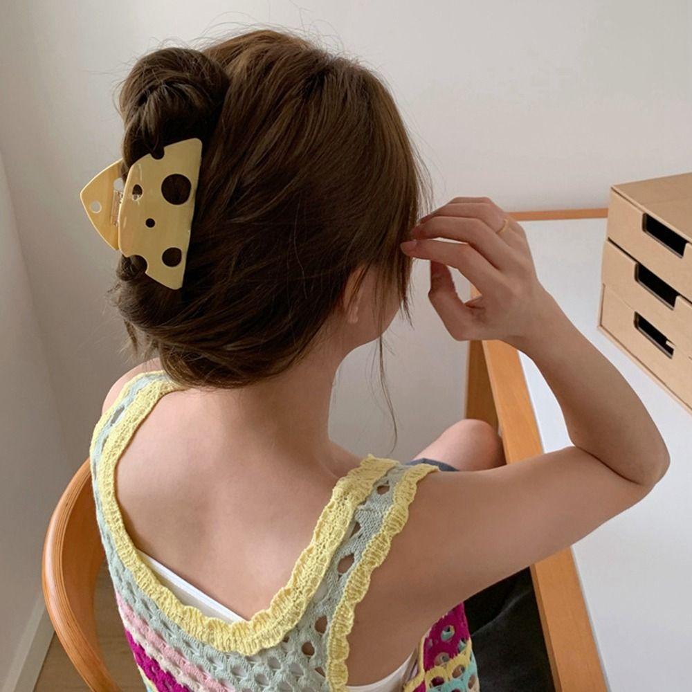Hollow Hair Clip Y2k Shark Clip Creative Cheese Acetate Hair Claw  Lady/Girls