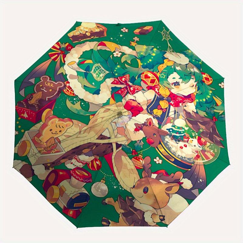 1pc Christmas Fantasy Fully Automatic Folding Portable Umbrella, 8 Iron Frames, Three-Fold Design, Suitable for All Seasons, Suitable for Outdoor Use.