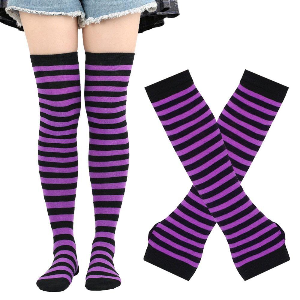 Gothic Y2K Lolita Fingerless Gloves for Halloween Costume Thigh High Boot Socks  for Women