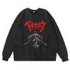 Schwergewicht 360g Gewaschener Vintage Berserk Anime Streetwear Baumwolle Pullover Hoodie Herren