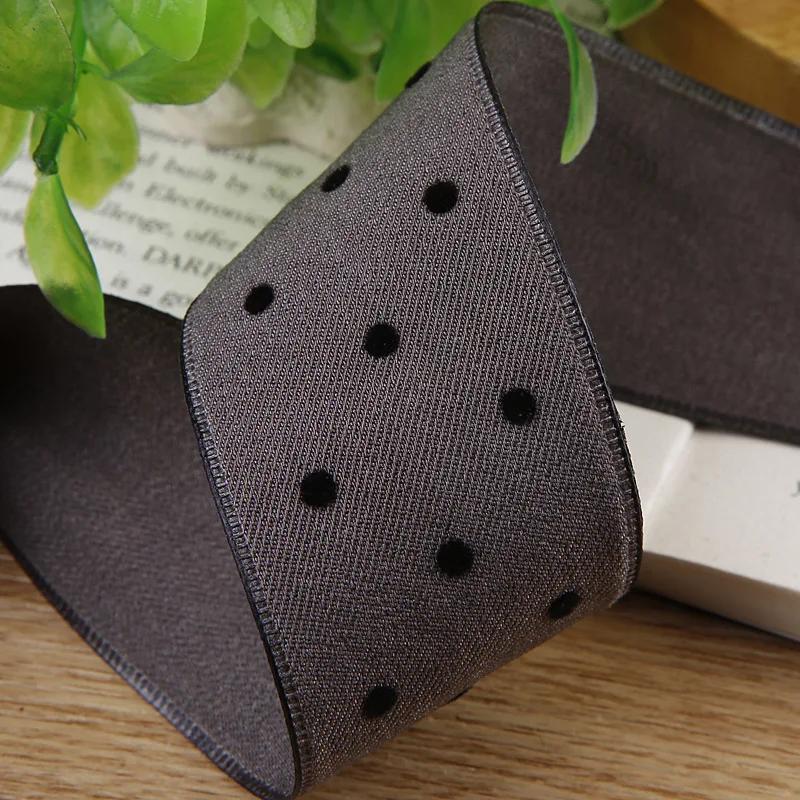 5 Yards Velvet Ribbon Tape with Round Dots for Gifts Box Packaging Wedding Event Party Decor DIY Hair Bow Accessory Cake Bouquet