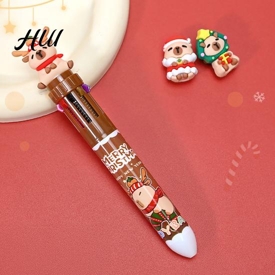 Colorful Retractable Pen Christmas Capybara Ballpoint 10 Color Cartoon Smooth Elk Snowmen Tree Multi-color Writing Festive Stationery Gift for