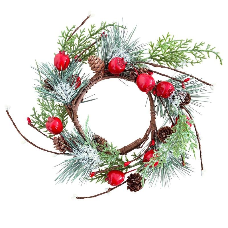 New berry pine candle holder wreath pine cone snowflake Christmas candle rattan home decoration