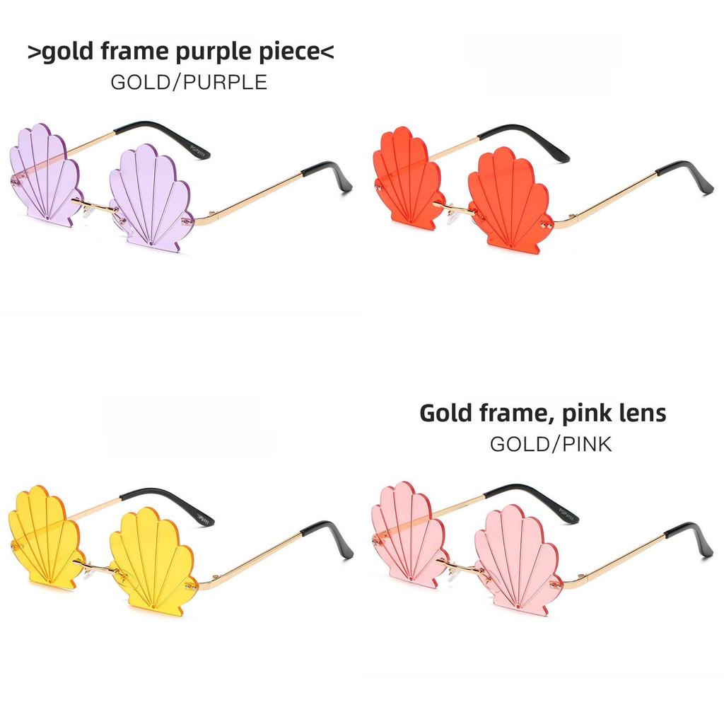 Trendy Frameless Gold Sunglasses With Resin Pink Lenses For Festival And Party Fashion