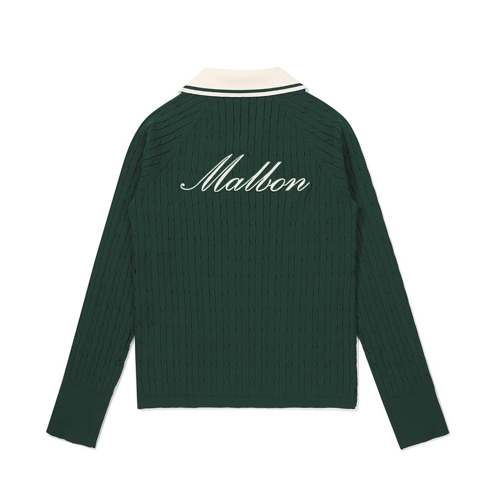 MALBON GOLF Women'S Collared Cable Knit Green (Woman)