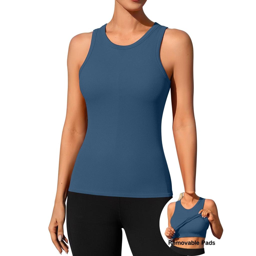 CHARMLEAKS Workout Tank Tops for Women Seamless Full Length Gym Tops Athletic Yoga Top Built In Bra