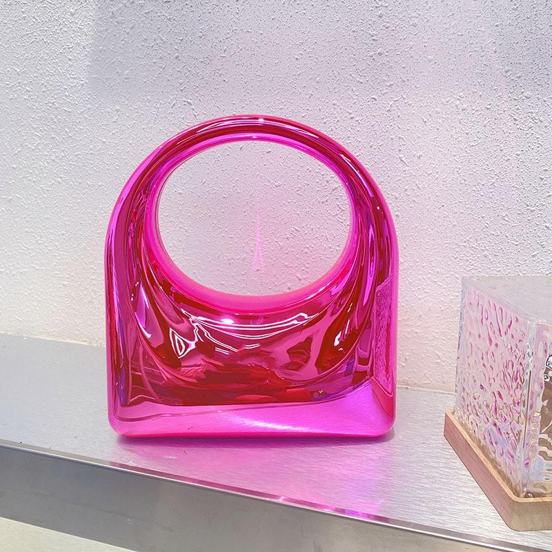 Acrylic Shiny Box Clutch Bag Minimalist Metal Look Small Square Handbag Evening Party Daily Use
