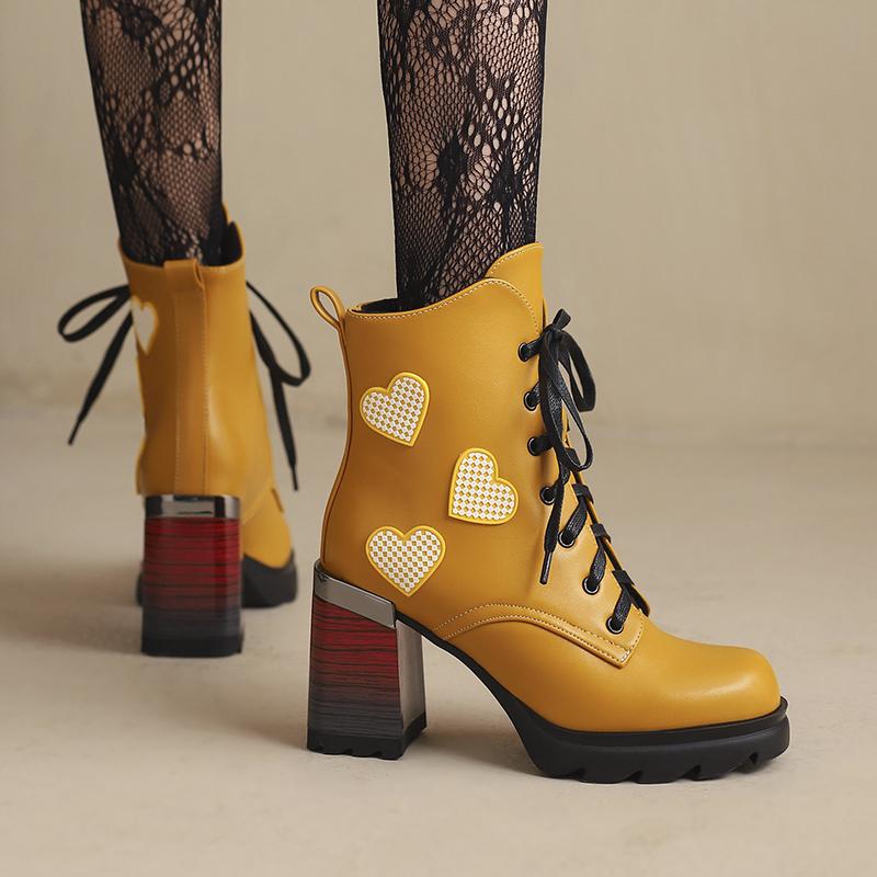 Korte damehøye hæler høst og vinter nye tykkhælede korte støvletter i britisk stil i stor størrelse