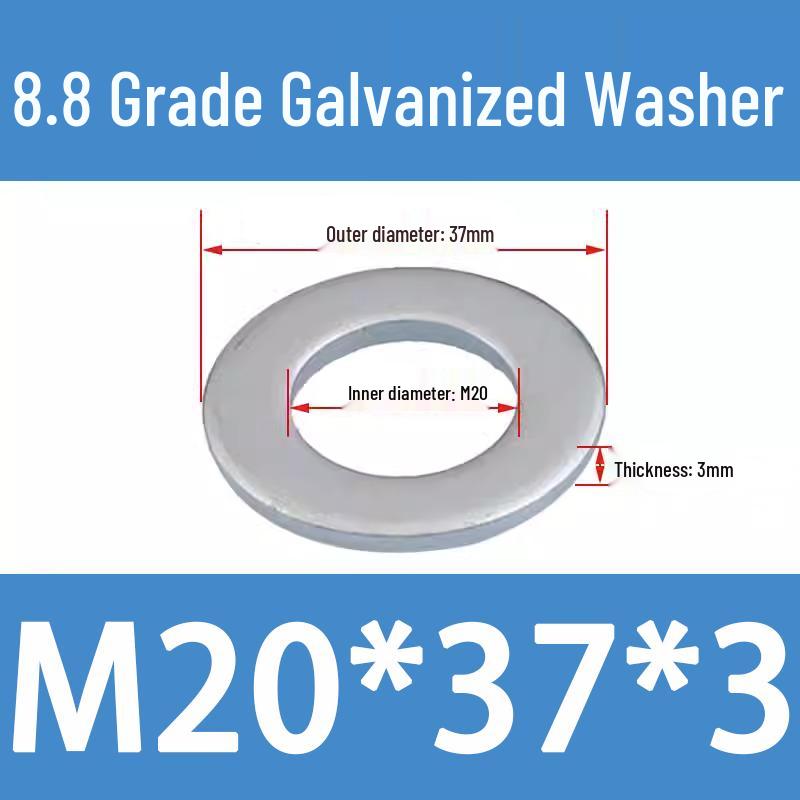 8.8 High-Strength Blackened Metal Flat Washer Spacer, Galvanized and Thickened, Sizes: M3-M12.