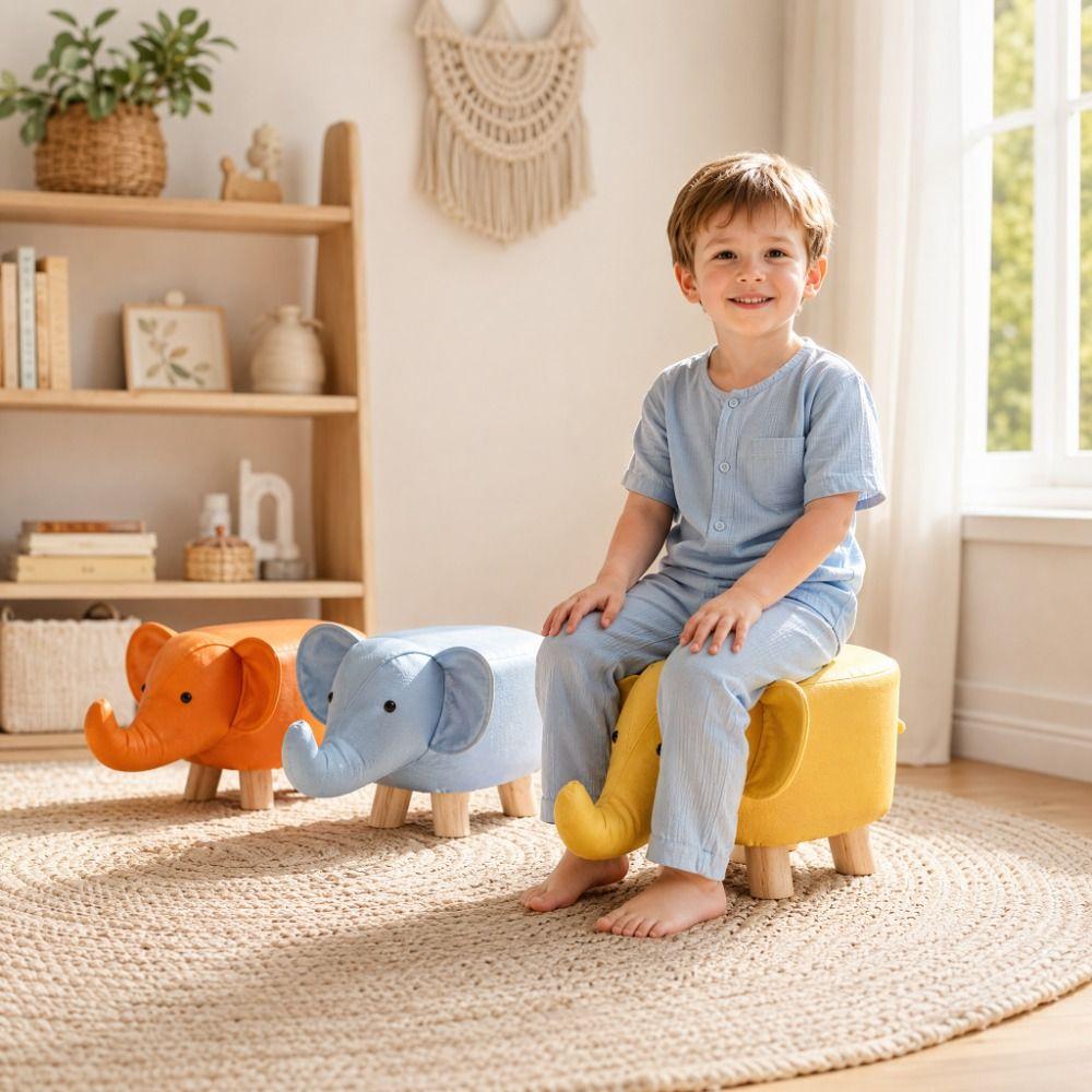 Durable Seating Chair Solid Wood Legs Elephant Footstool Kids Elephant Stool Living Room