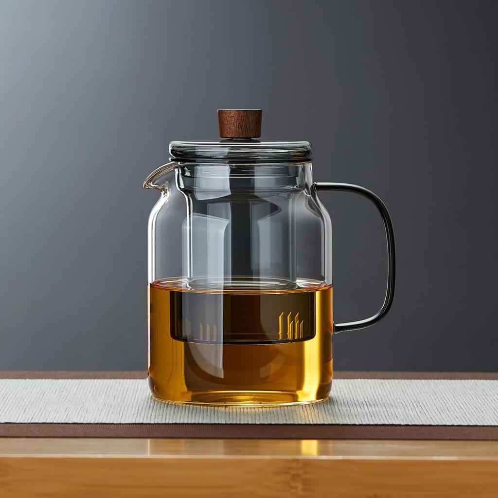 Pokaro Tea Heat-Resistant Glass Teapot, 1000ml Full Capacity, Stovetop-Safe, Microwave-Safe, 170°C160°F, Suitable for Jujube Tea, Chinese Tea,