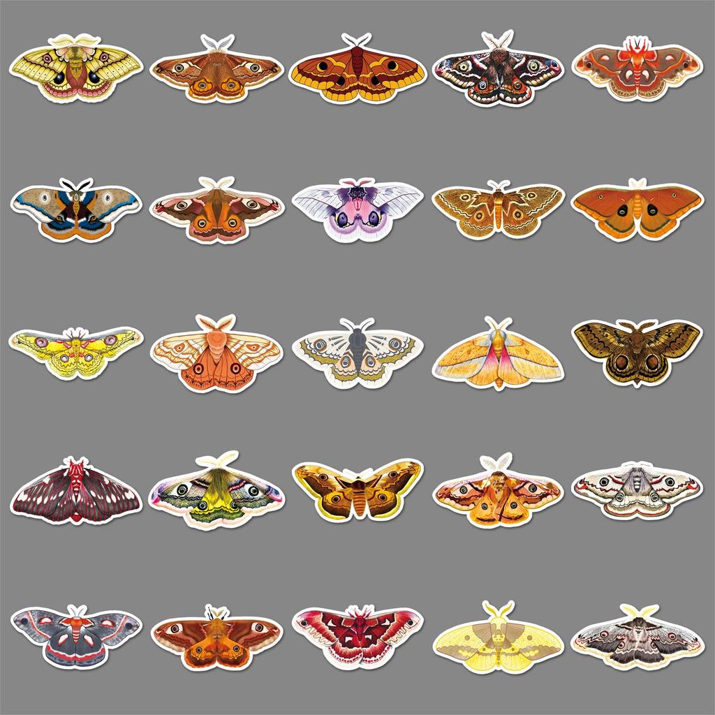 50 Cute Moth Cartoon Stickers - Colorful Insect Graffiti, Waterproof for Journals and Luggage Decoration