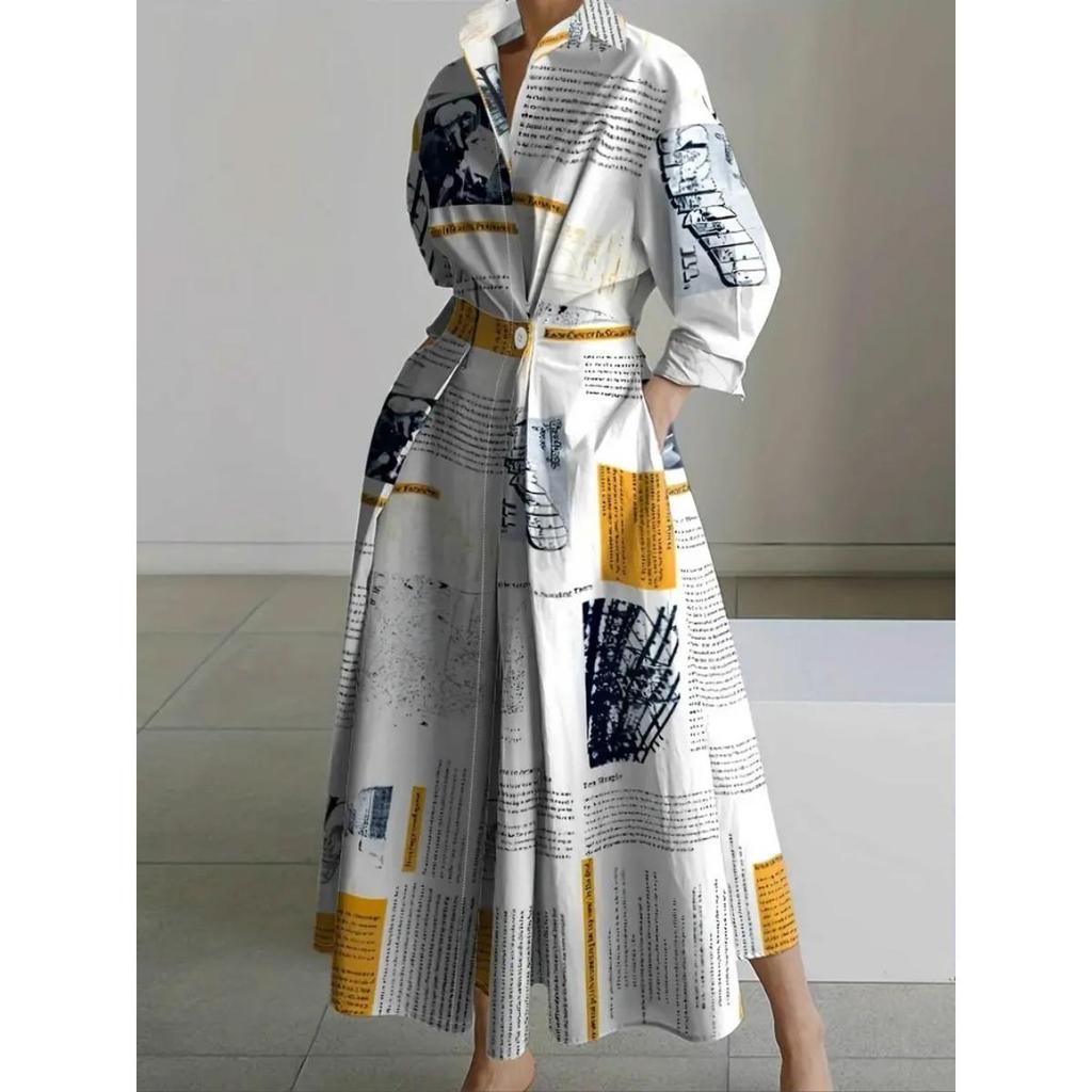 Plus Size Commuter Fashion Neck Lining Nine Minute Sleeve Loose Hem Dresses