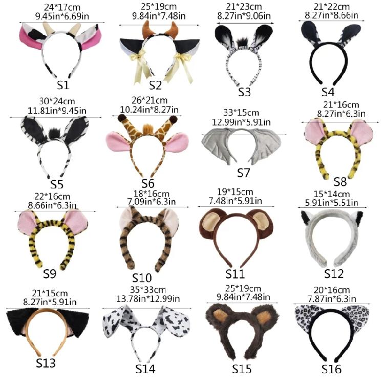 Akcesoria do Kostiumów Zwierzęcych Opaski na Głowę z Uszami Sarny/Małpy/Psa/Krowy/Niedźwiedzia, Muszka, Ogon