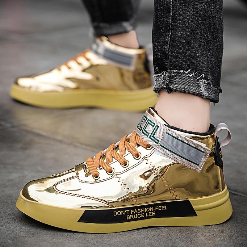 Hot Fashion Glitter Mens Golden Shoes Luxury Brand Sneakers Men Hip Hop Designer Skateboard Shoes Casual High Top Sneakers Male