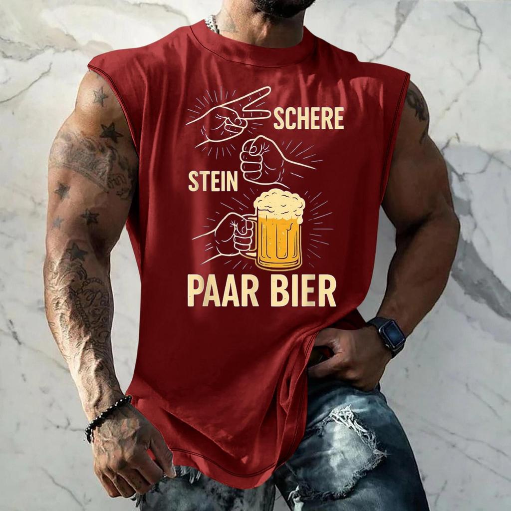 Men Sleeveless Tank Top Loose Fit Casual Streetwear Textured Pattern Printed Vest for Sports Vacation Daily Wear