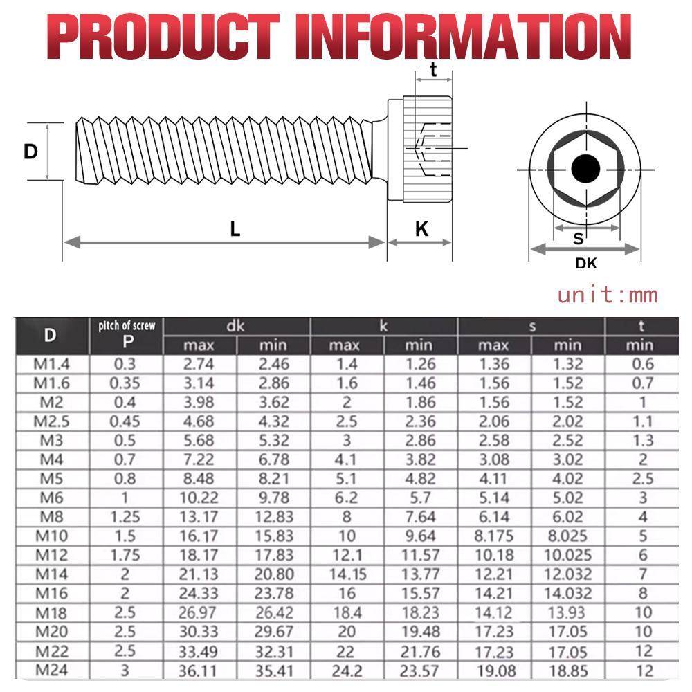 10-250pcs ISO7380 G10.9 Round Carbon Steel Screw DIN912 G12.9 Hex Allen Socket Cap Head Screw Mechanical Furniture Screws M2-M8