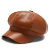 Autumn and Winter Trendy PU Leather Octagonal Hat Beret Outdoor Windproof and Warm Sun Hat Fashionable Casual Baseball Cap