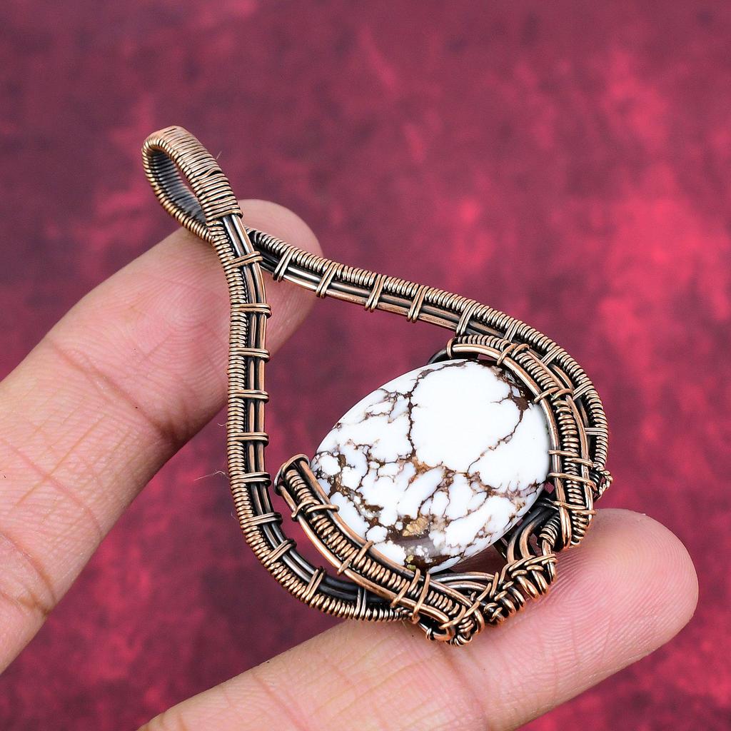 Wild Horse Magnesite Pendant Copper Wire Wrapped Pendant Handmade Pendant Gemstone Decent Pendant Anniversary Gifts Copper Wire Wrap Jewelry