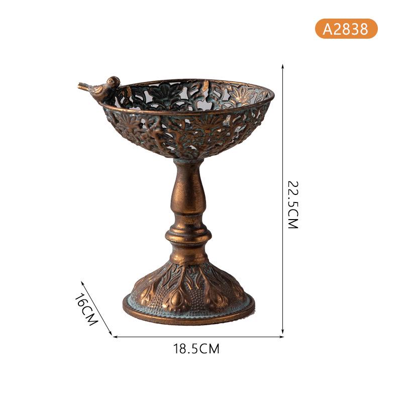 Antique Bronze High-Footed Fruit Tray & Bird Feeder Retro Decor