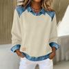 Women's Color Long Sleeve Sweatshirt with Denim Panels Casual Top