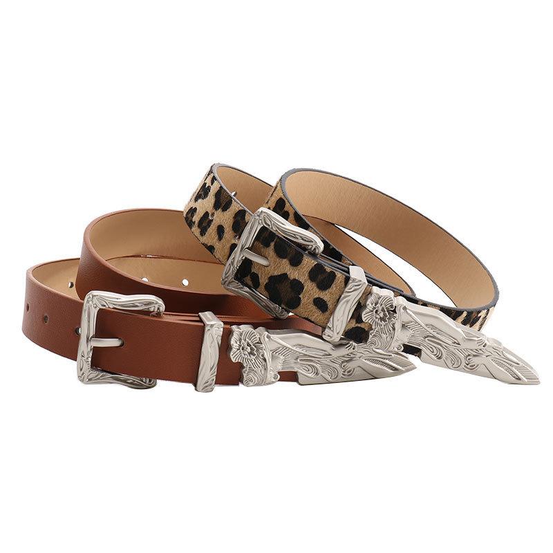 Leopard Print Western Style Leather Belt For Women And Men With Alloy Buckle For Casual Wear