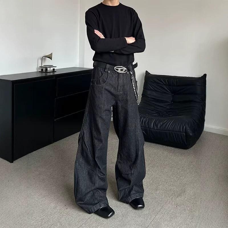 Men Women Loose Fit Wide Leg Denim Pants With Pleated Detail Straight Cut Casual Jeans Collection