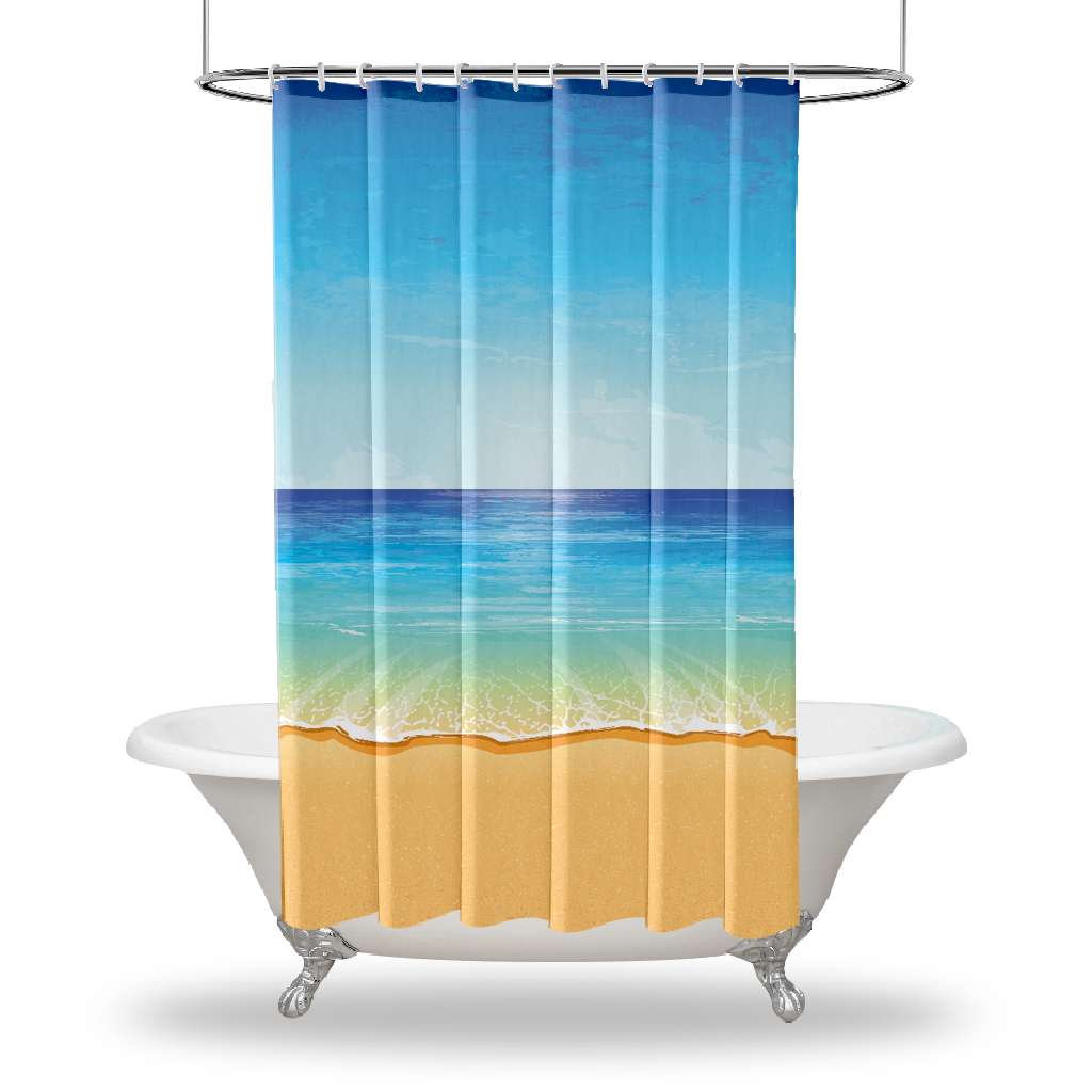 

Занавеска для душа с принтом пейзажа/водостойкая занавеска для душа с пуговицами для вашей ванны Украшения для ванной комнаты - морской пейзаж Романтический песчаный тихий пляж