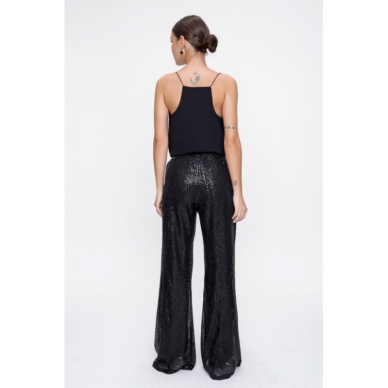 Tiulowe spodnie z elastyczną talią i podszewką z miazgi