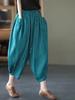 Women's Dopamine Retro Zen Style Elastic Waist Cotton Linen Cropped Harem Pants for Spring Summer