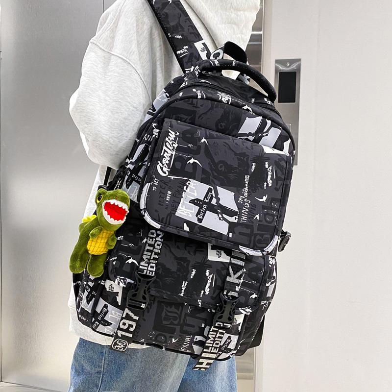 High School Junior High School Large Capacity School Bag Graffiti Backpack Student Bag Street Male Female College Student Travel Backpack