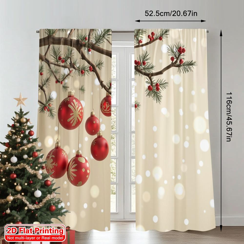 2pcs 2D Flat Printing Merry Christmas Popular Drapes Winter Christmas Ornaments Berry Polyester Without Electricity Festive