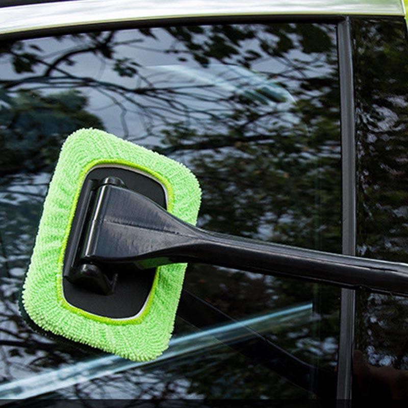 Auto Ruitenwisser Schoonmaakborstel Set, Lange Steel Ramenwasser met Microvezel Pad, Interieur Auto Glas Schoonmaakhulpmiddel voor Voorruit en Ramen