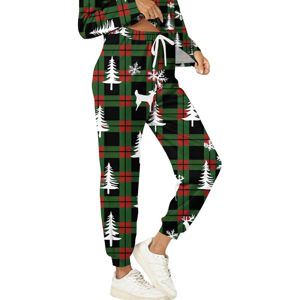 Sets For Women 2 Piece Round Neck Long Sleeve Shirts Printed Sweatpants Pocket Sets
