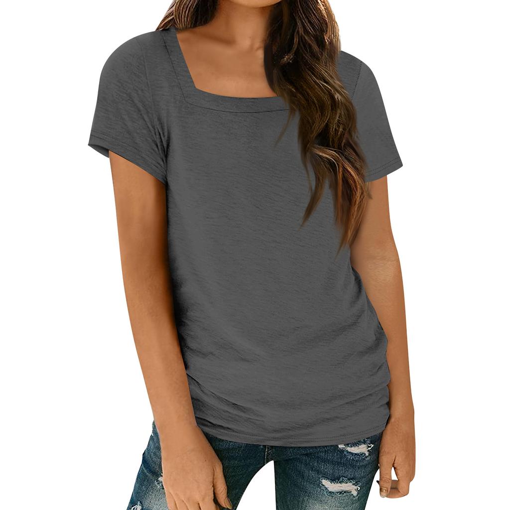 Womens Tops Casual Spring Summer Tshirts Short Sleeve Square Neck Basic Tee Outfits