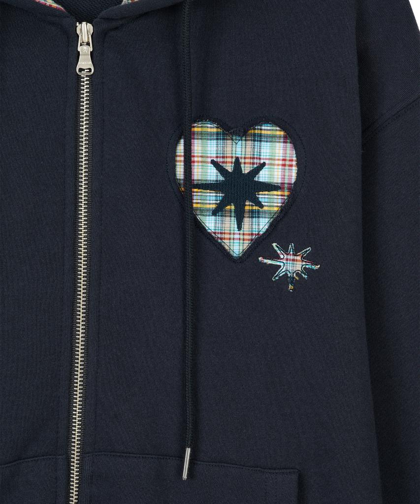 Dandel Dd Heart Check Lining Hoodie Zip-Up (Navy)