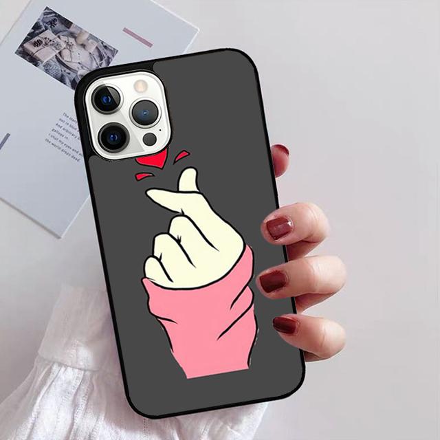 Korean Finger Heart Love Phone Case For iPhone 17 Air 16 15 14 13 12 Pro Max Plus Max Cover Shell Coque