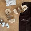 New round head with plush plush thick bottom matte leather warm wear half drag women's shoes