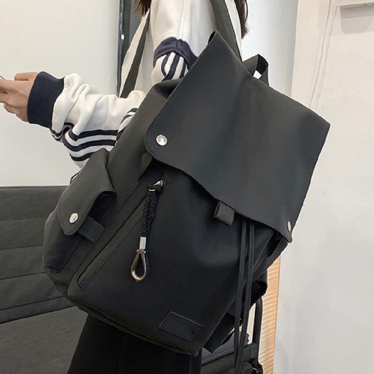 Versatile Student PU Backpack Water Resistant Large Flap Cover Drawstring Daypack School Book Bag for Daily Essential