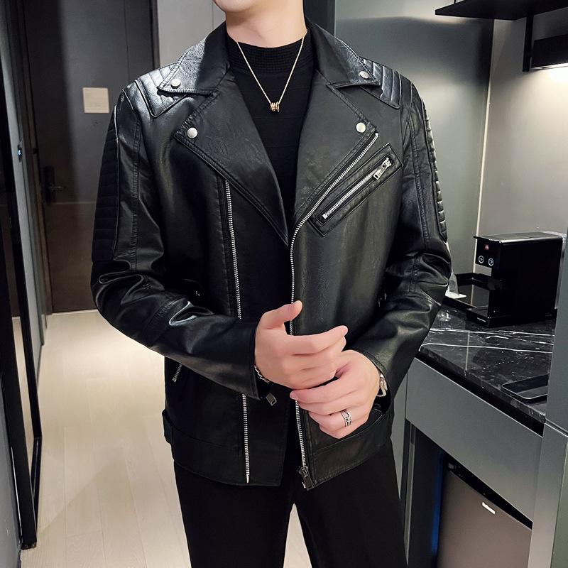 Motorcycle Suit Men's Trendy Brand Loose Fitting High-end PU Leather Jacket Autumn High Street Trend Casual Ruffian Handsome Lapel Jacket