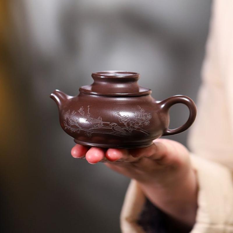 

150ml Aesthetic Yixing Purple Clay Teapots Handmade Hat-shaped Pot Raw Ore Purple Mud Kettle With Strainer Zisha Tea Set Teaware