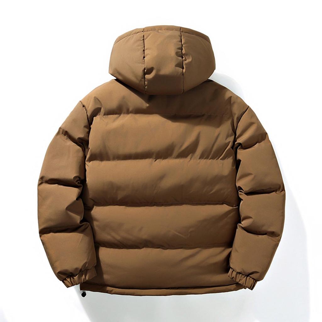 Men's Solid-color Casual Hooded Cotton-padded Jacket, Thickened Warm And Windproof Zipper Jacket