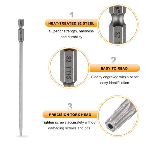 uxcell Torx Bit TT15 Driver Bit, 1 Piece, Magnetic, Hex Shank, Hollow Torx Head, Single Head, 150mm Long, S2 Steel, for Electrical Construction, DIY,