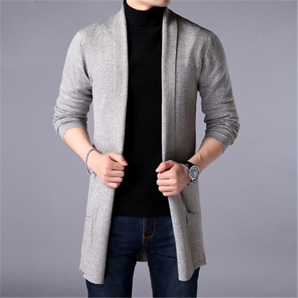 Men's Long Cardigan Sweater Men Slim Knit Pull Male Knitted Coats Male Solid Harajuku Casual Streetwear Sweaters