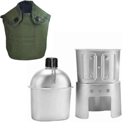 Langlebiges Aluminium Feldflaschenbecher-Kocher-Taschen-Set Mit Abdecktasche Silbernes Feldflaschenbecher-Set 900ml/30.43oz Feldflaschen-Set Rucksacktouren